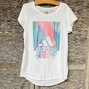 Adidas White Tee with Vibrant Graphic  - Girls 14